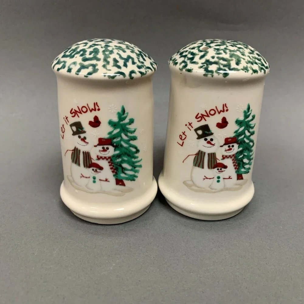 Spongeware Salt & Pepper Shakers Snowmen‎ Let it Snow Christmas Set of 2